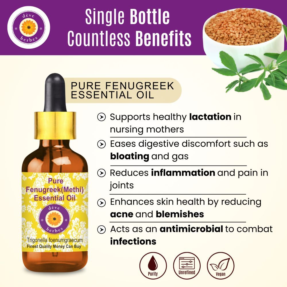 Pure Fenugreek (Methi) Essential Oil - Strengthens Hair, Reduces Hair Fall & Adds Shine