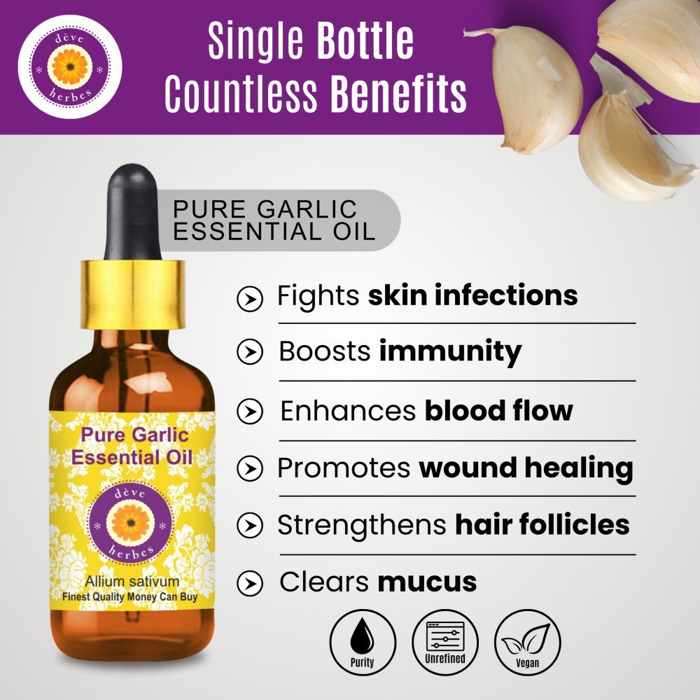 Pure Garlic Essential Oil - Allium Sativum Steam Distilled
