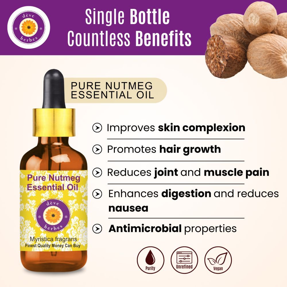 Pure Nutmeg Essential Oil - Myristica Fragrans Steam Distilled