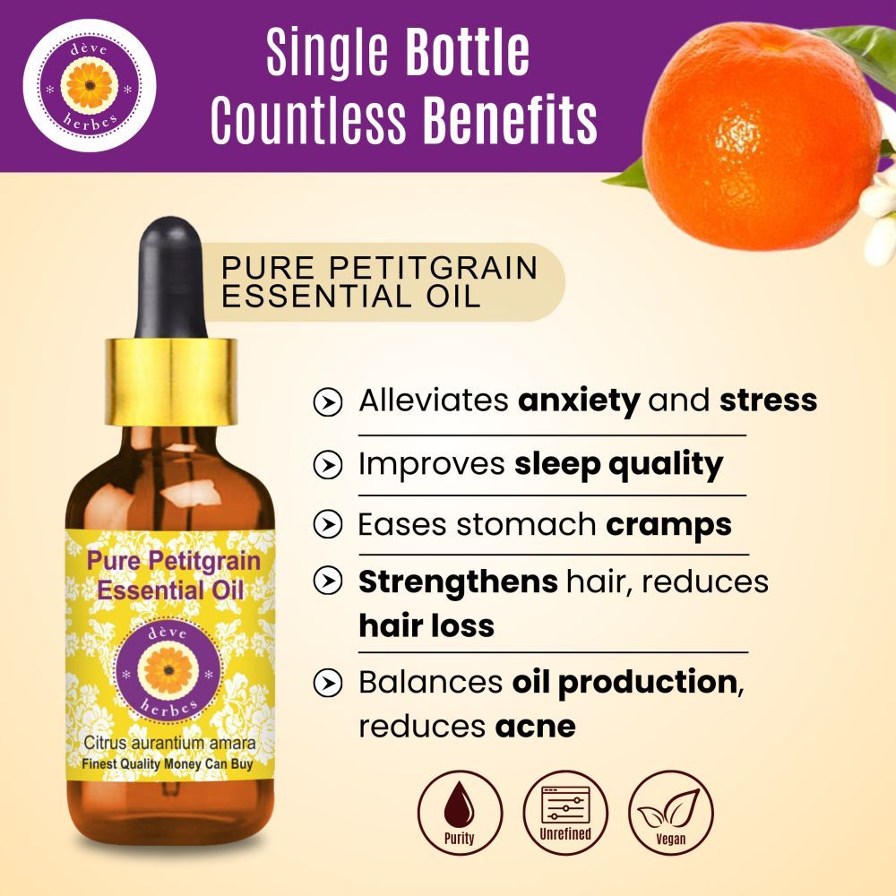 Pure Petitgrain Essential Oil - Citrus Aurantium Amara Steam Distilled