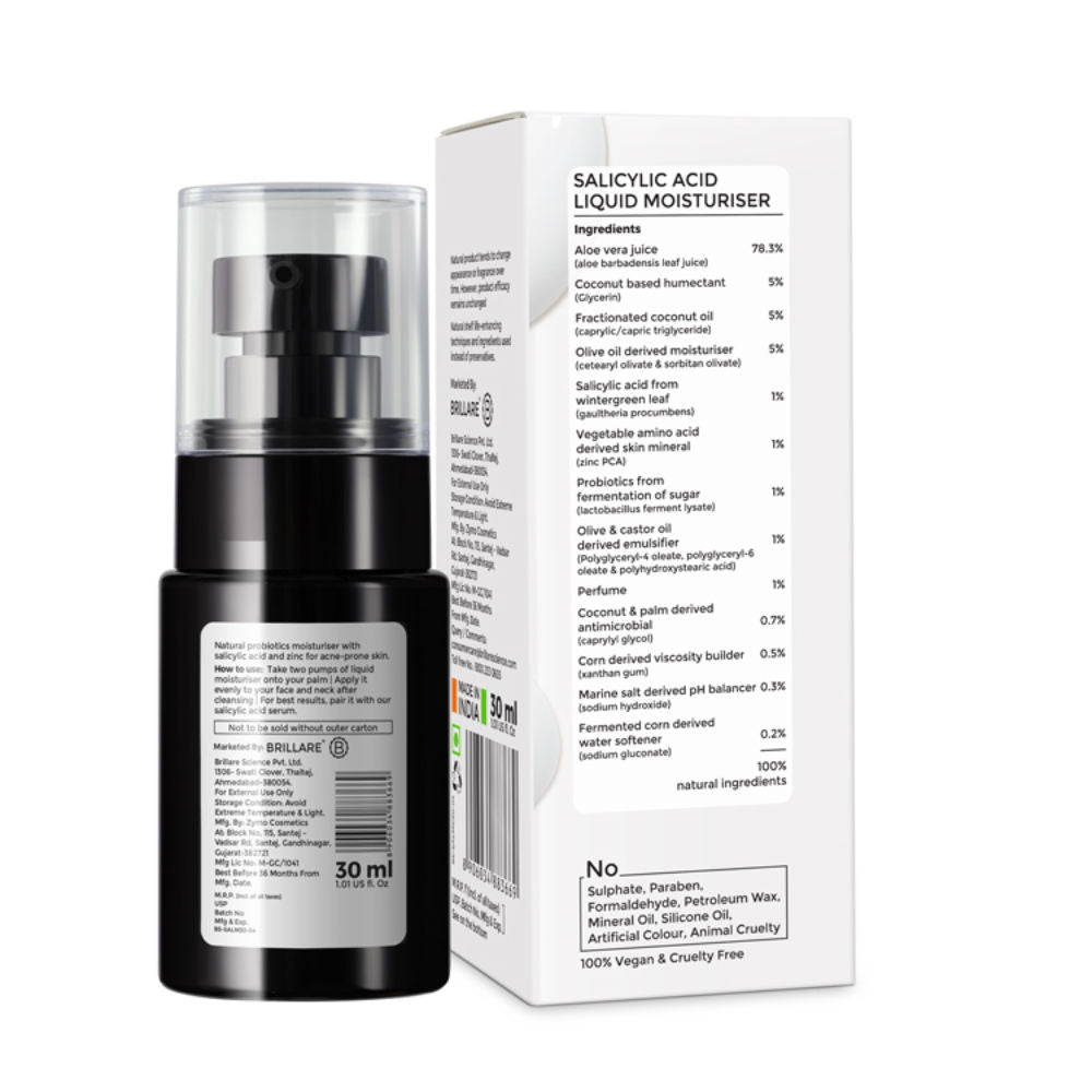 Salicylic Acid Liquid Moisturizer for Oily & Acne Prone Skin Visible Acne Reduction in 1 Week