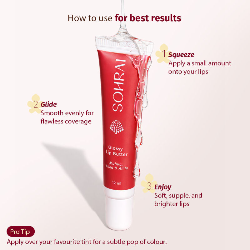 Glossy Lip Butter | Hydrating & Brightening with Mahua, Amla & Shea for Chapped Lips
