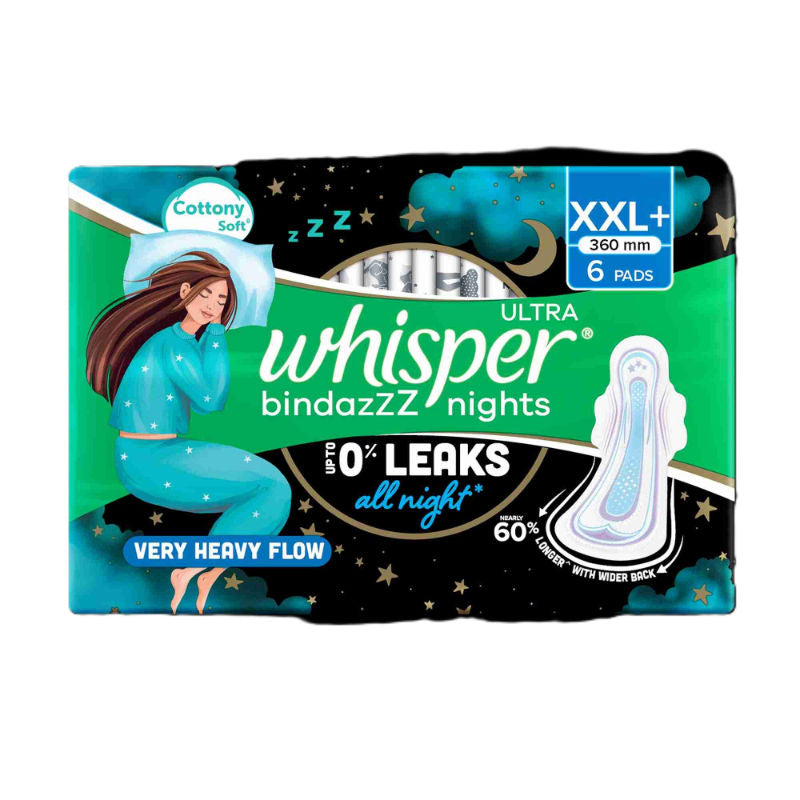Bindazzz Nights 6 XXL+ Sanitary Pads, Upto 0% Leaks All Night Long