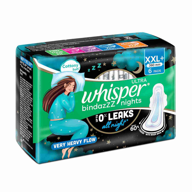 Bindazzz Nights 6 XXL+ Sanitary Pads, Upto 0% Leaks All Night Long