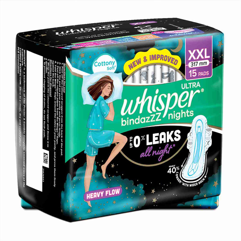 Bindazzz Nights 15 XXL Sanitary Pads, Upto 0% Leaks All Night Long