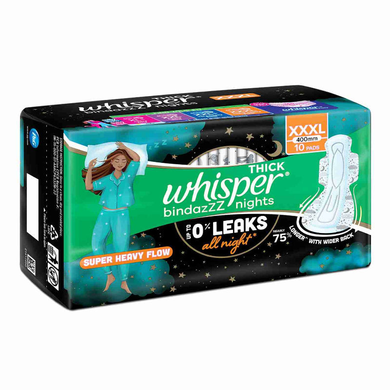 Bindazzz Nights 10 XXXL Sanitary Pads, Upto 0% Leaks All Night Long