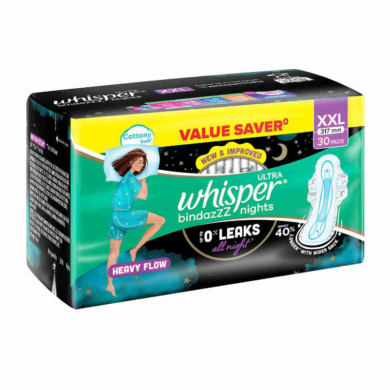 Bindazzz Nights 30 XXL Sanitary Pads, Upto 0% Leaks All Night Long