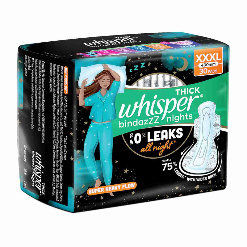 Bindazzz Nights 30 XXXL Sanitary Pads, Upto 0% Leaks All Night Long