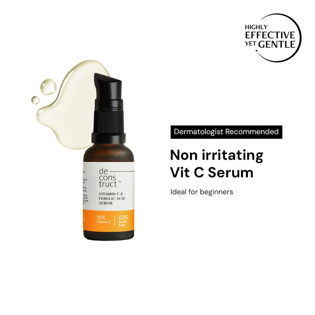 10% Vitamin C Face Serum with 0.5% Ferulic Acid, for Glowing Skin, Beginner-friendly