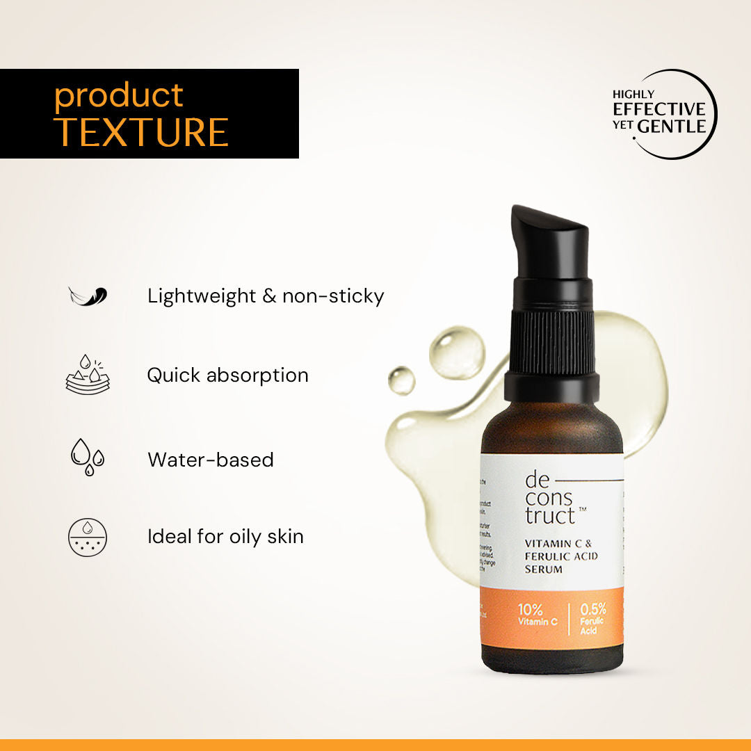 10% Vitamin C Face Serum with 0.5% Ferulic Acid, for Glowing Skin, Beginner-friendly