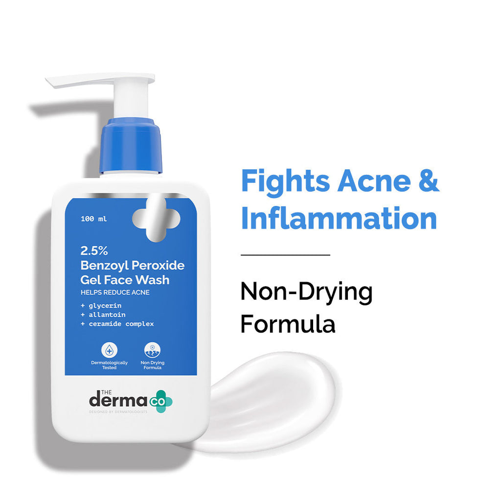 2.5% Benzoyl Peroxide Gel Face Wash with Ceramides For Acne,Inflammation & Oily Skin