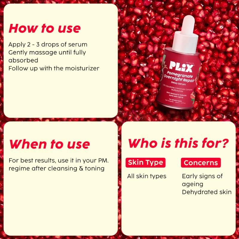 Pomegranate Overnight Repair Dewy Serum for Ageless Glow With Ceramides Reduce Fine Lines