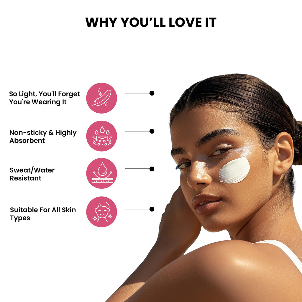 Broad Spectrum Sunscreen For All Skin Types, SPF 50+ PA ++++, No Whitecast, Dewy Finish