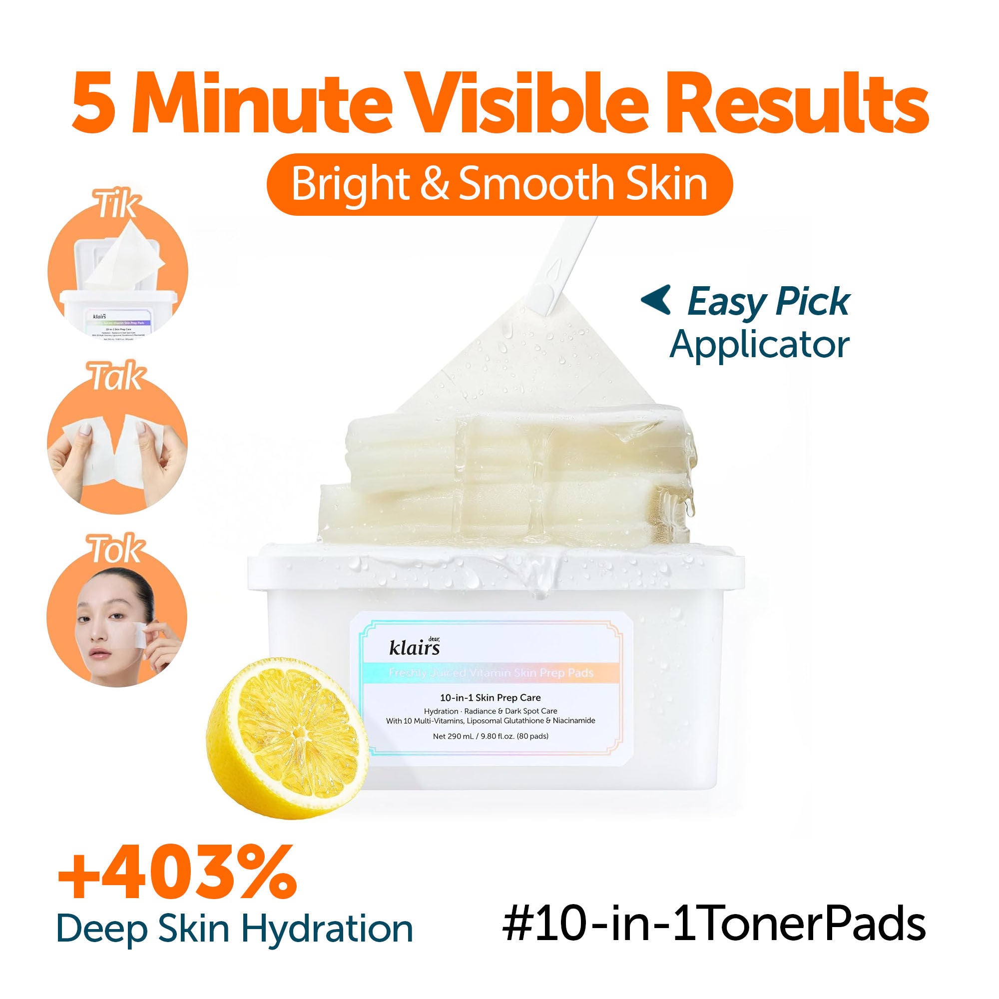 Freshly Juiced Vitamin Skin Prep Pads Brighten Dull Skin & Hydrate, Vit C & Niacinamide
