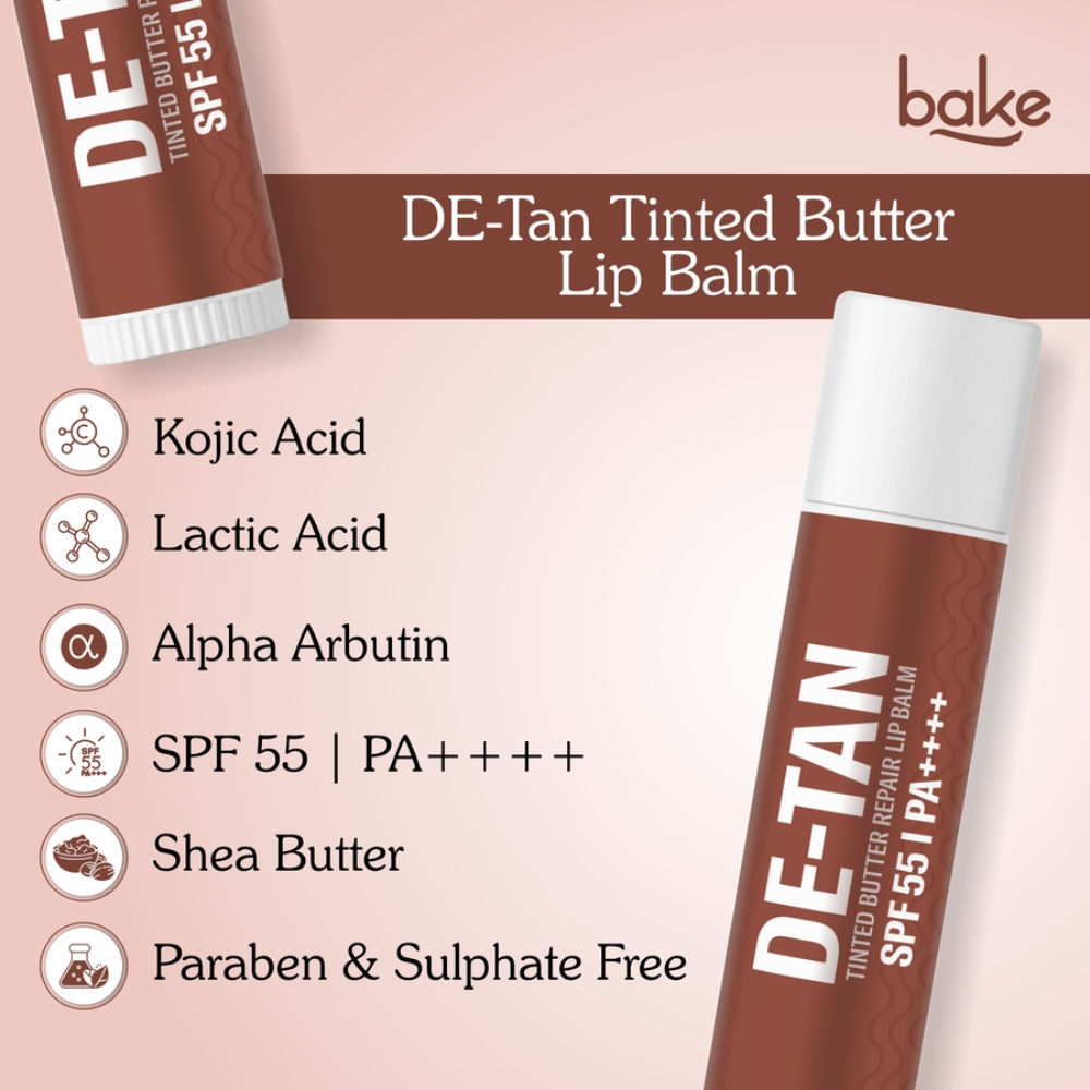 De-Tan Tinted Butter Lip Balm SPF 55PA++++with Kojic Acid For Tanned, Dark & Pigmented Lips
