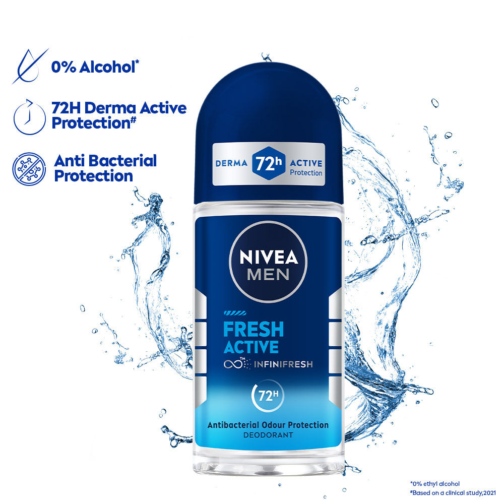 MEN Deodorant Roll On, Fresh Active, 48h Long lasting Freshness