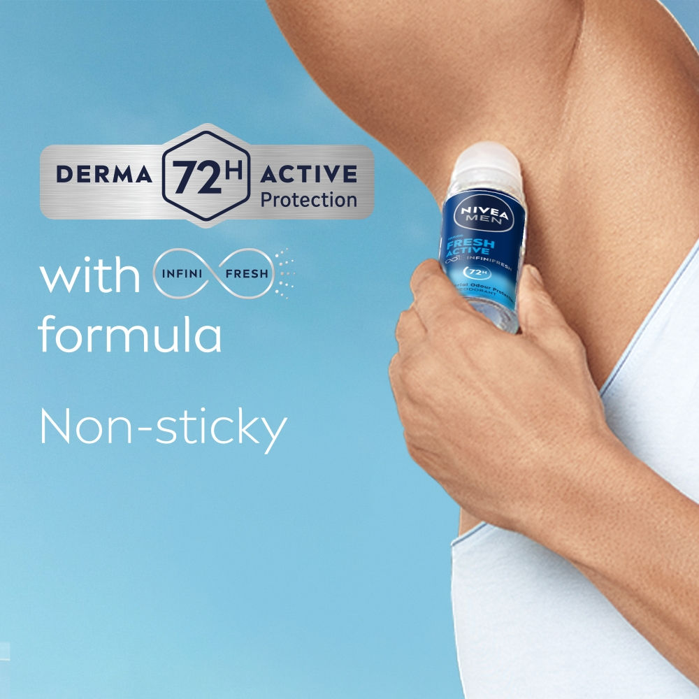 MEN Deodorant Roll On, Fresh Active, 48h Long lasting Freshness