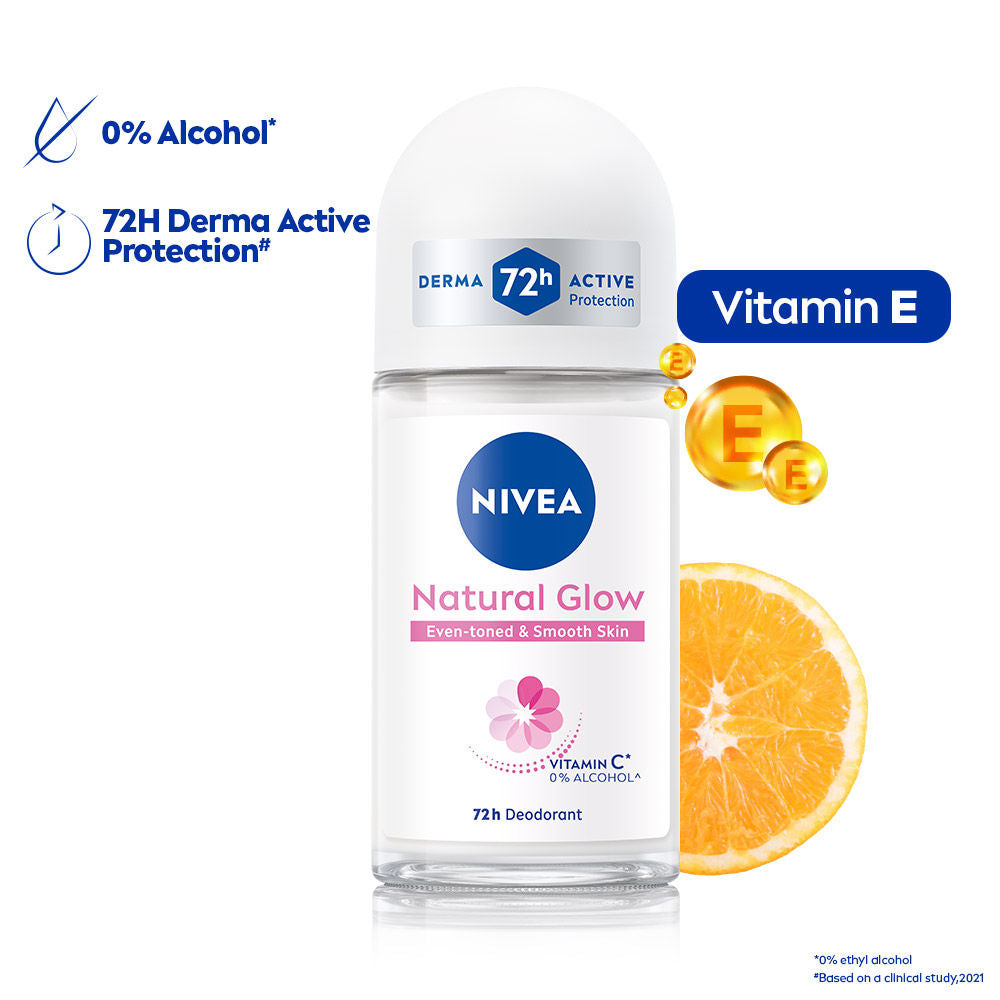 Natural Glow Even Toned Vit C & 0% Alcohol Deo Underarm Roll On 72Hr Active Protection