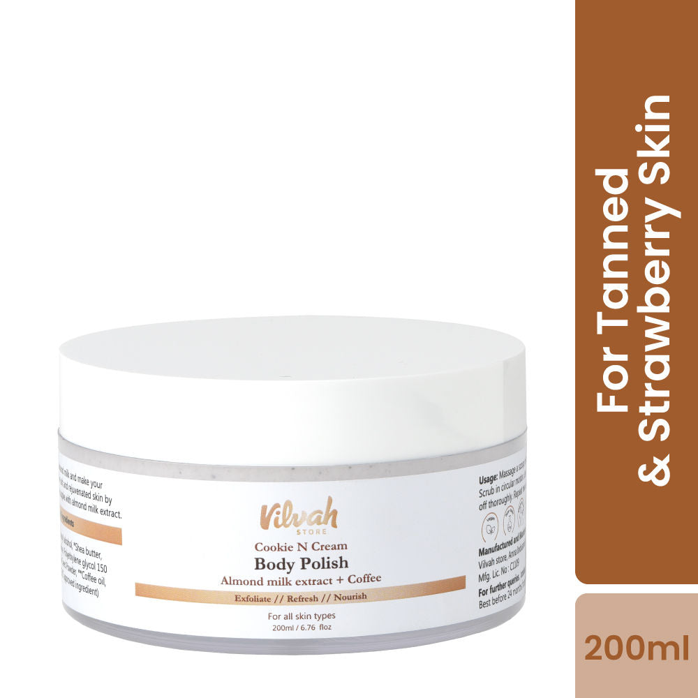 Cookie N Cream Exfoliating Coffee Body Polish Scrub, with Shea Butter & Almond Milk Extracts