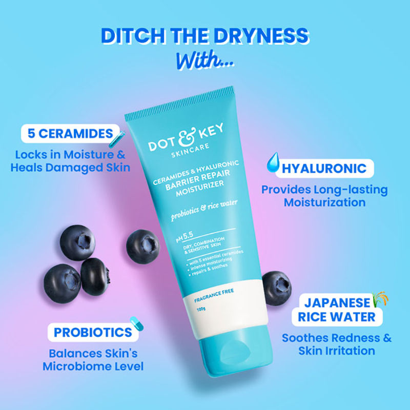 Hyaluronic + Ceramide Barrier Repair Hydrating Face Moisturizer Cream, Normal To Dry Skin