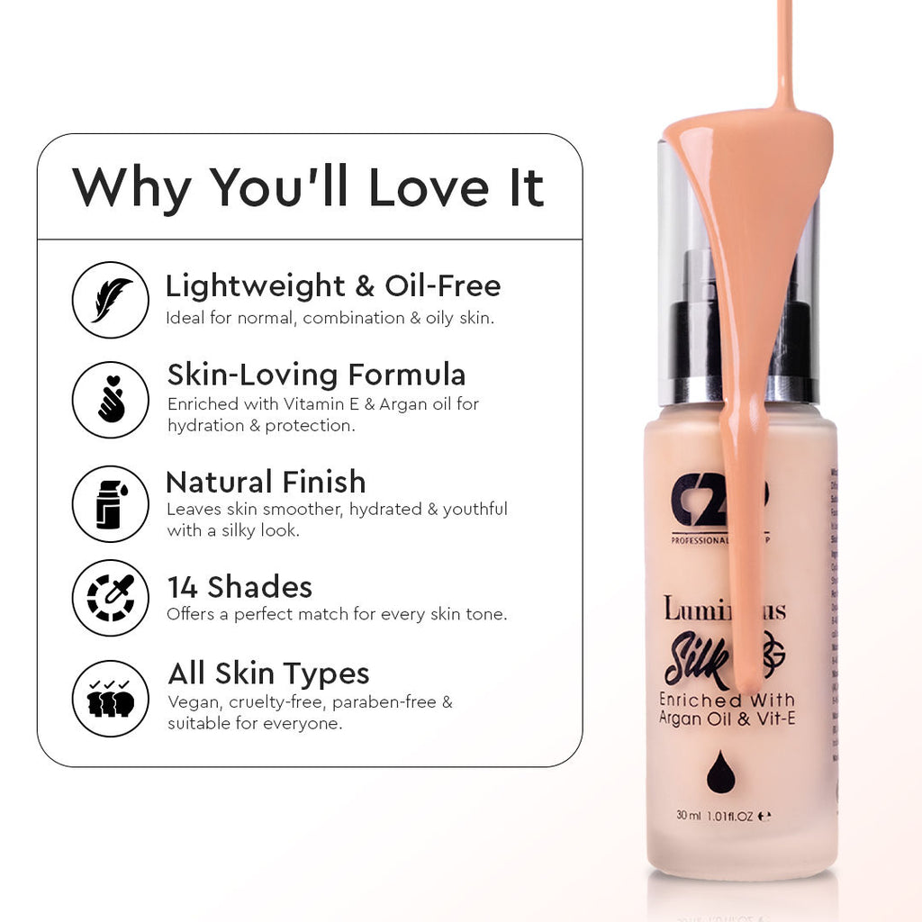Luminous Silk High Coverage Liquid Foundation For Face Makeup
