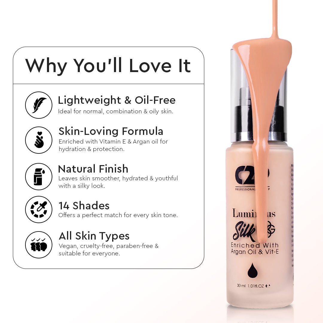 Luminous Silk High Coverage Liquid Foundation For Face Makeup