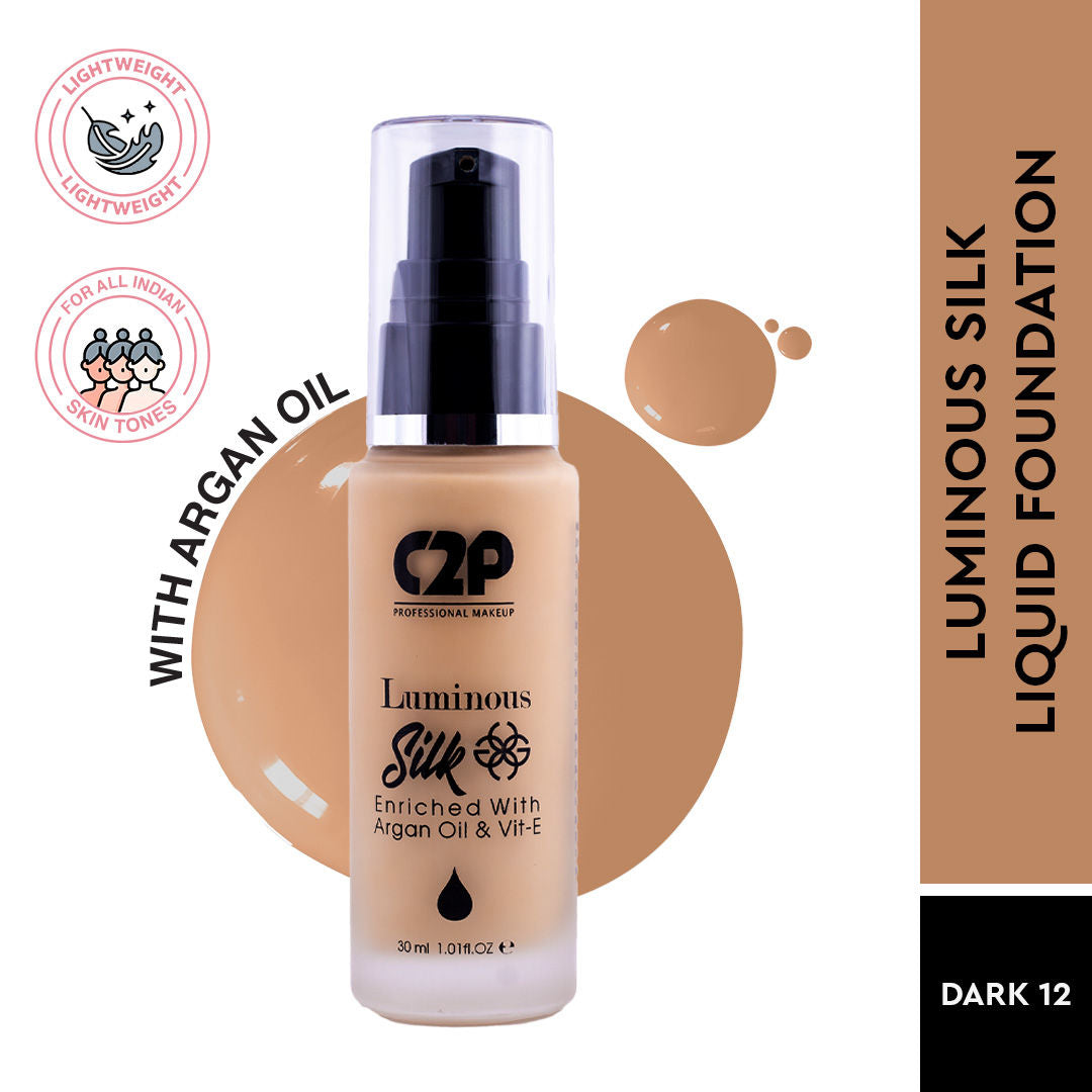 Luminous Silk High Coverage Liquid Foundation For Face Makeup - Dark 12