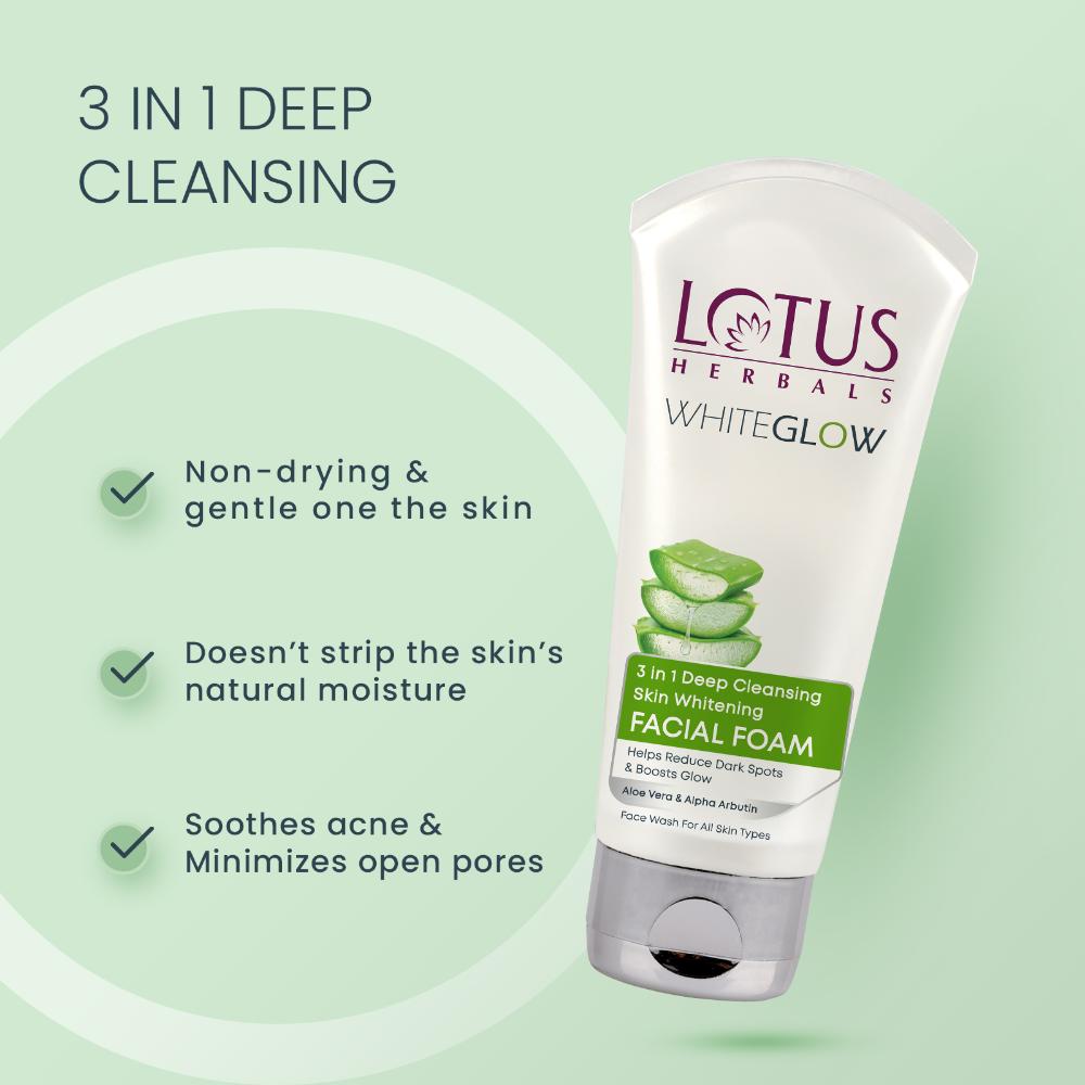WhiteGlow 3 In 1 Deep Cleansing Facial Foam, Acne & Oil-Control For All Skin Types