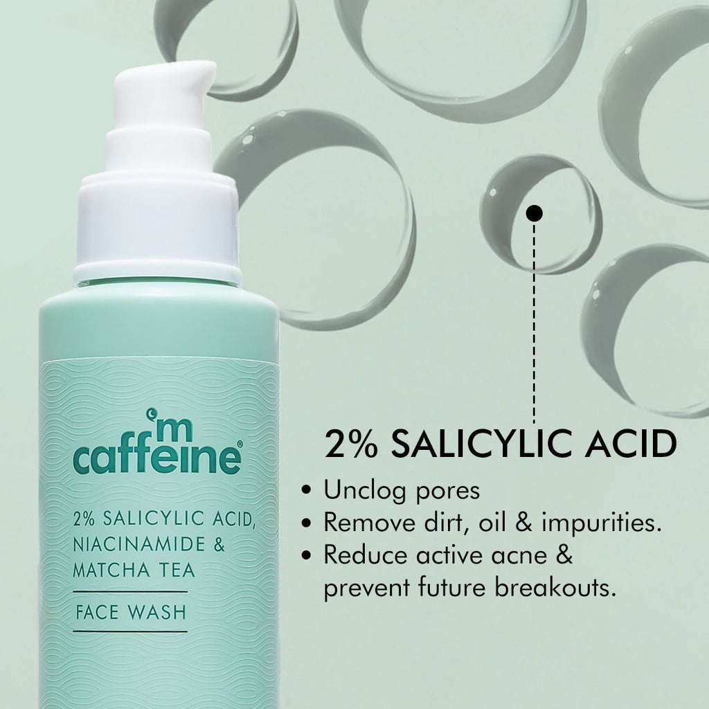 2% Salicylic Acid Anti Acne Face Wash With Niacinamide & Matcha Tea, For Oil Control
