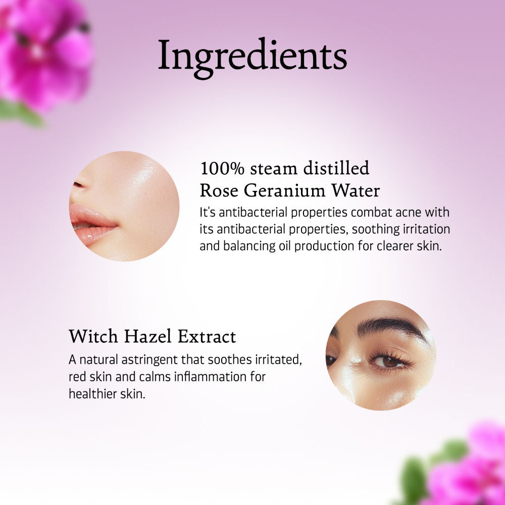 Rose Geranium Witch Hazel Toning Mist/Toner For Oily Acne Prone Skin