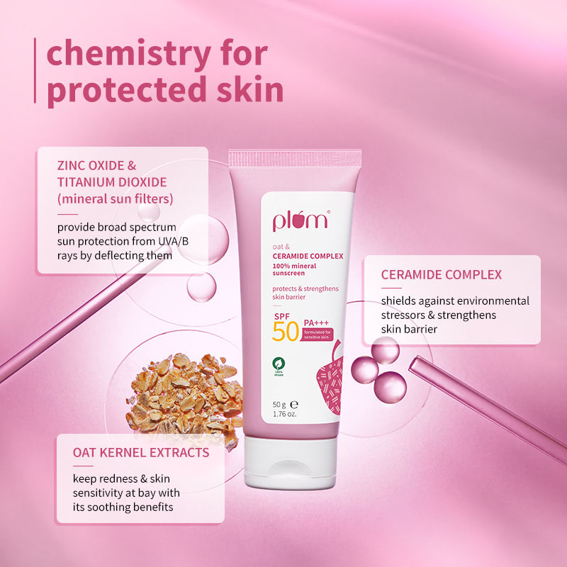 Ceramide & Oat Mineral Sunscreen SPF 50 PA+++ Protects Skin Barrier, For Dry ToNormalSkin
