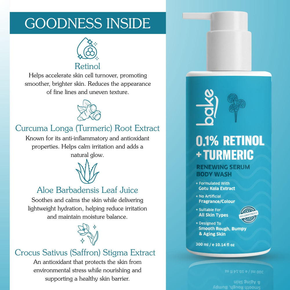 0.1% Retinol & Turmeric Renewing Serum Body Wash for Anti-Aging, Fine Lines & Skin Elasticity