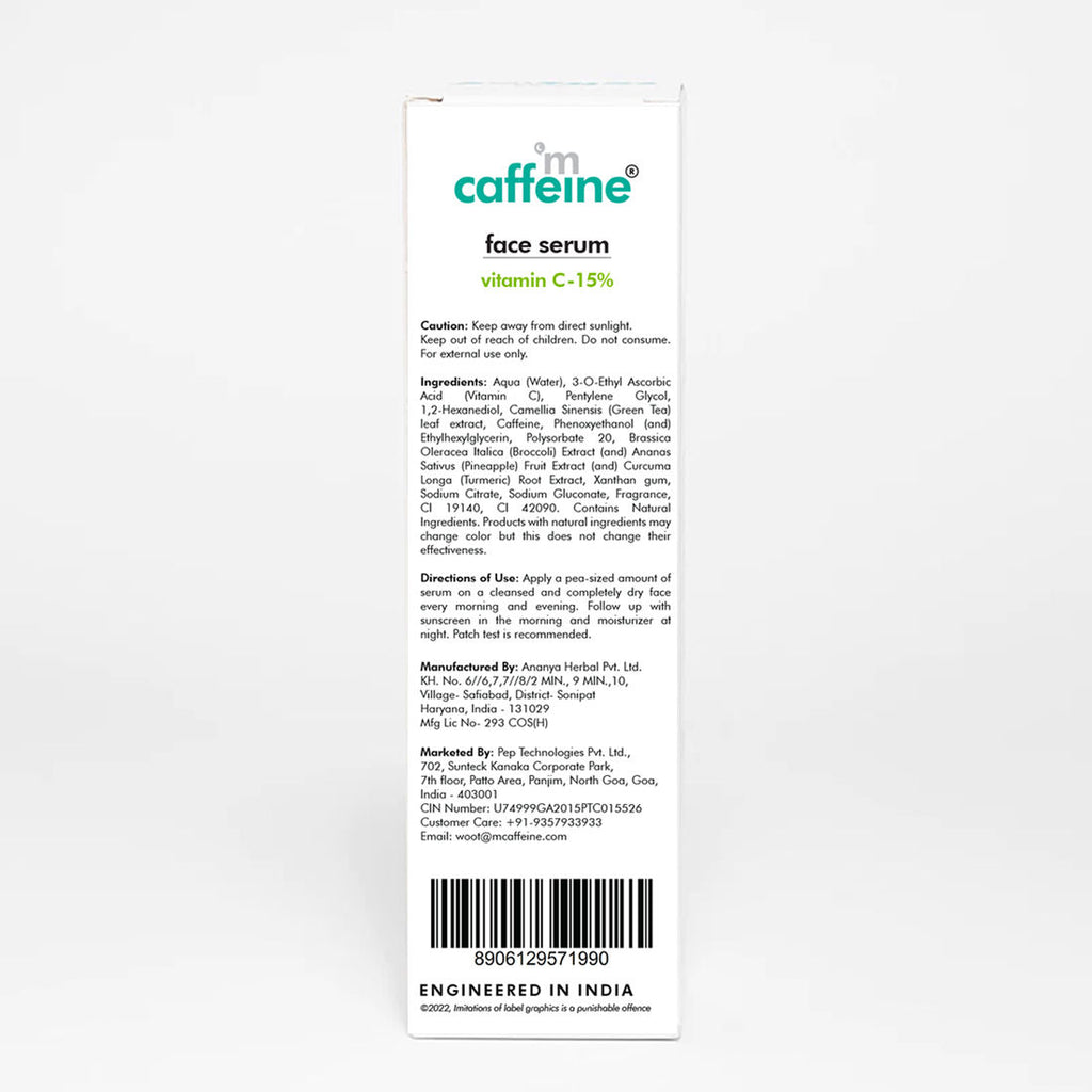 15% Vitamin C Face Serum for Glowing Skin with Green Tea - Reduces Dark Spots & Depigments