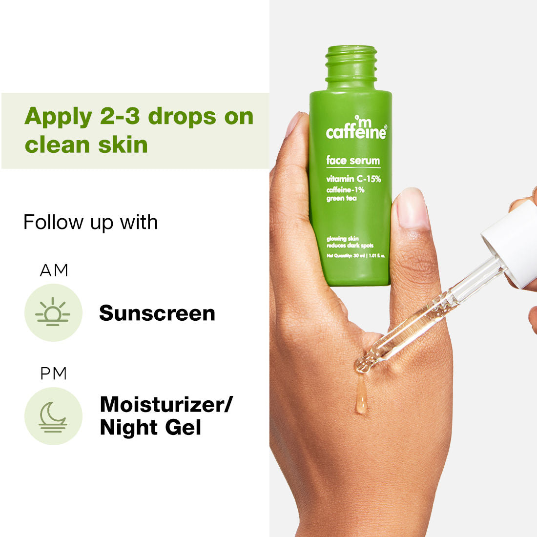 15% Vitamin C Face Serum for Glowing Skin with Green Tea - Reduces Dark Spots & Depigments