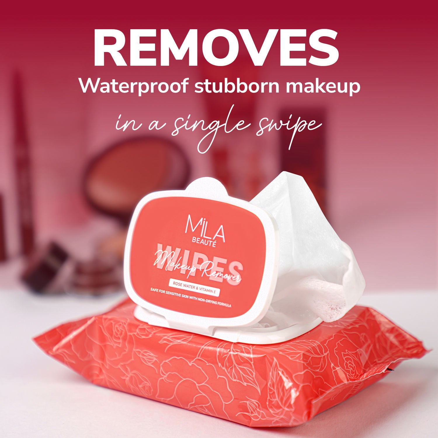 Makeup Remover Wipes Hydrating & Refreshing With Rosewater & Vitamin E - 25 Wipes