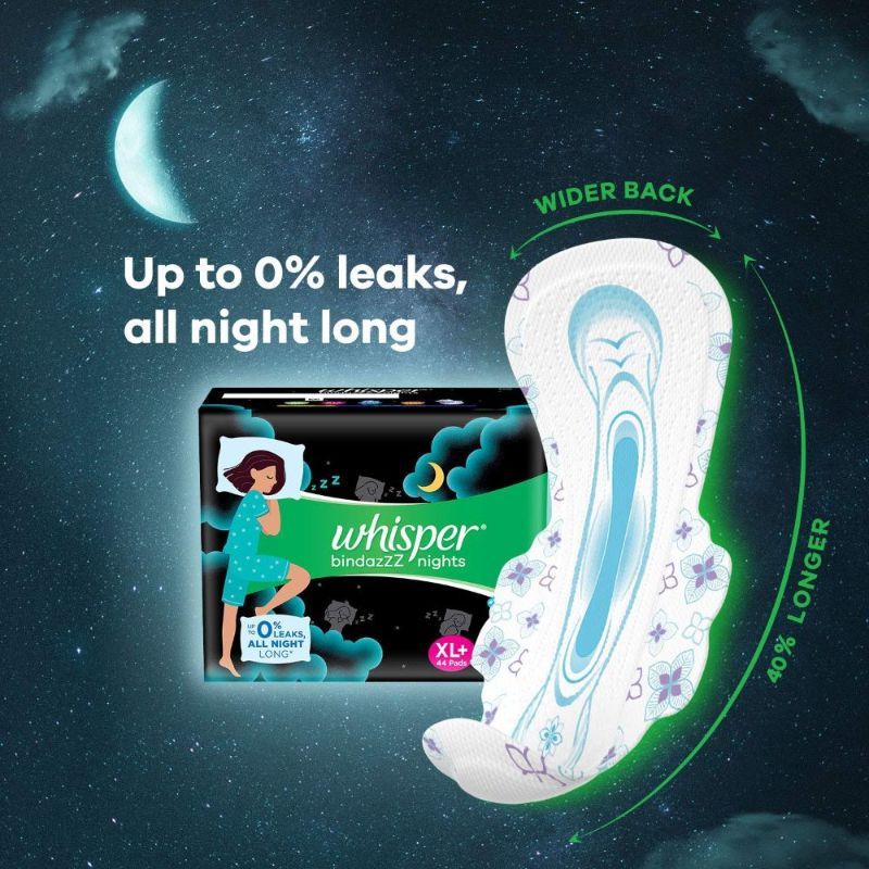 Day & Night Sanitary Pads with dry topsheet - 100 Ultra Clean XL+ 44 Bindazzz Night XL+ Pads