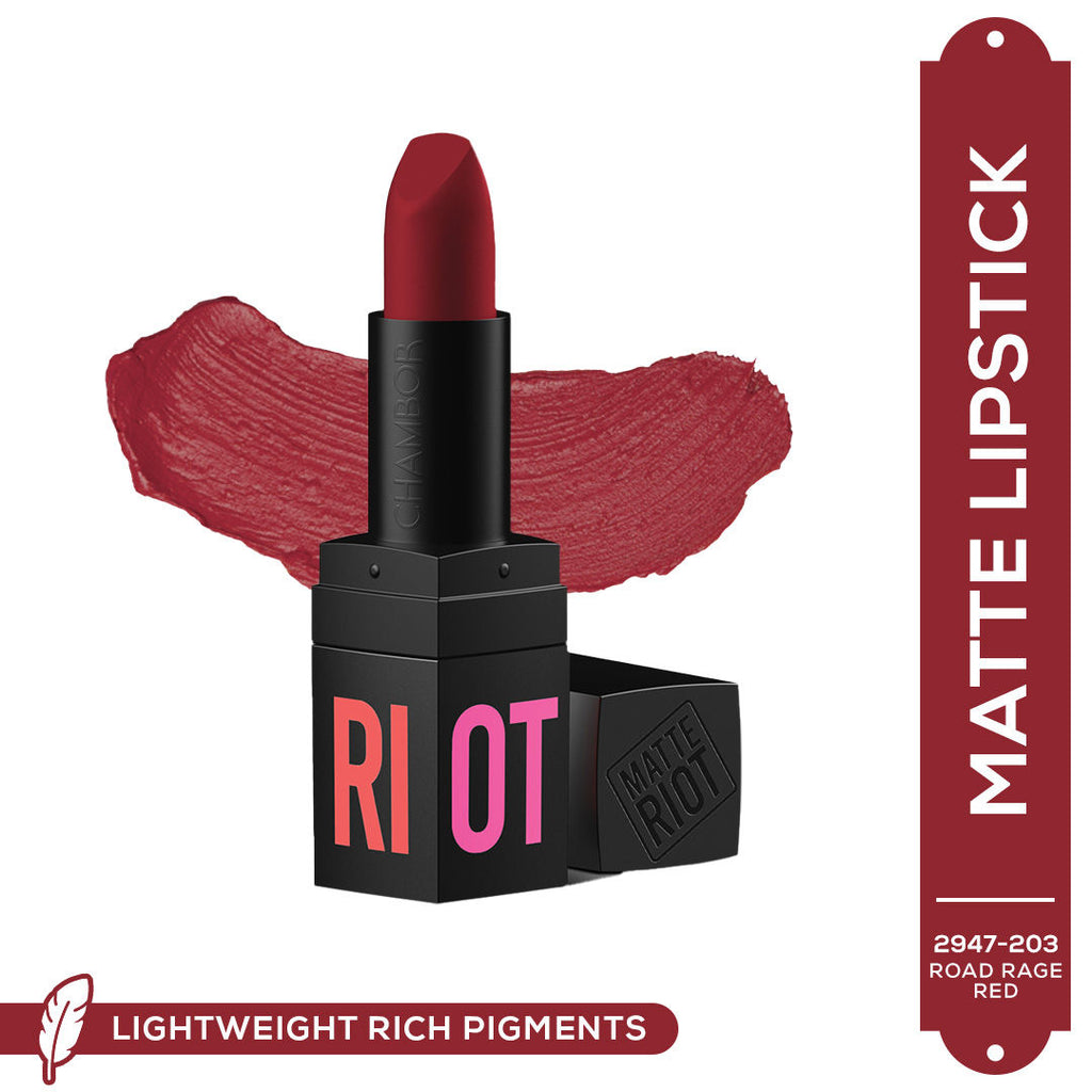 Matte Riot Lipstick Make up - 203 Road Rage Red
