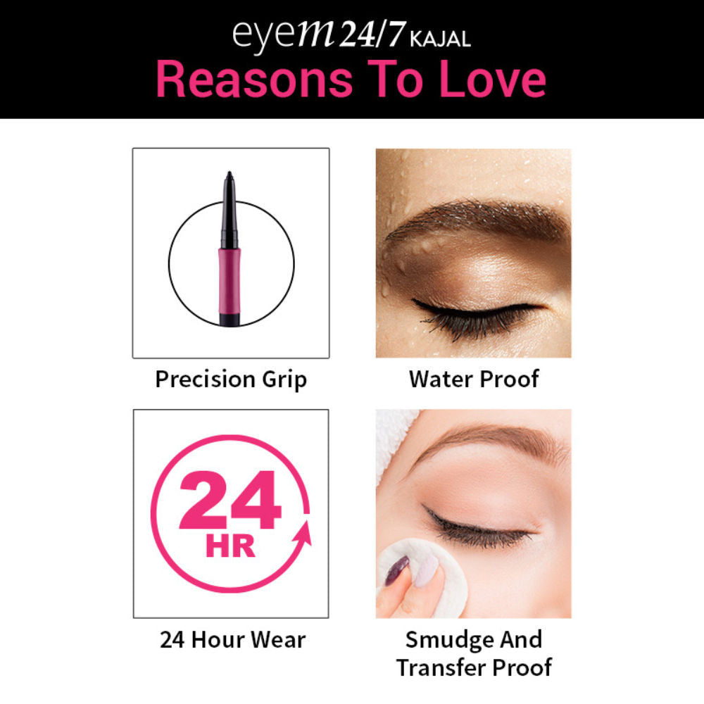 Nykaa Eyem24/7 Smudgeproof Kajal Eyeliner - Ebony Soul 01 (Black)