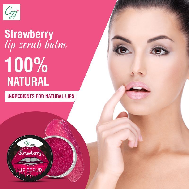 Strawberry Lip Scrub for Chapped & Pigmented Lips - 100% Natural, Vegan