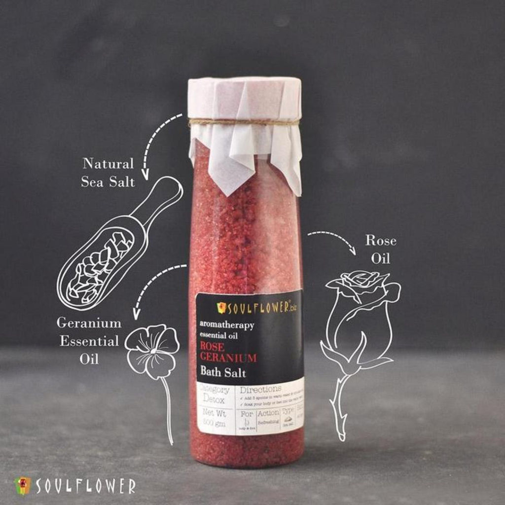 Exfoliating Rose Geranium Body Scrub & Epsom Bath Salt, Vitamin E Olive for Shoulder Pain