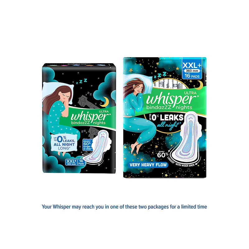 Bindazzz Nights 16 XXL+ Sanitary Pads, Upto 0% Leaks All Night Long