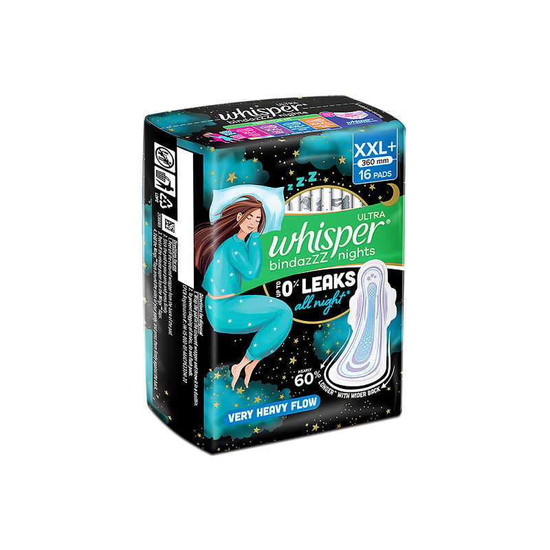 Bindazzz Nights 16 XXL+ Sanitary Pads, Upto 0% Leaks All Night Long