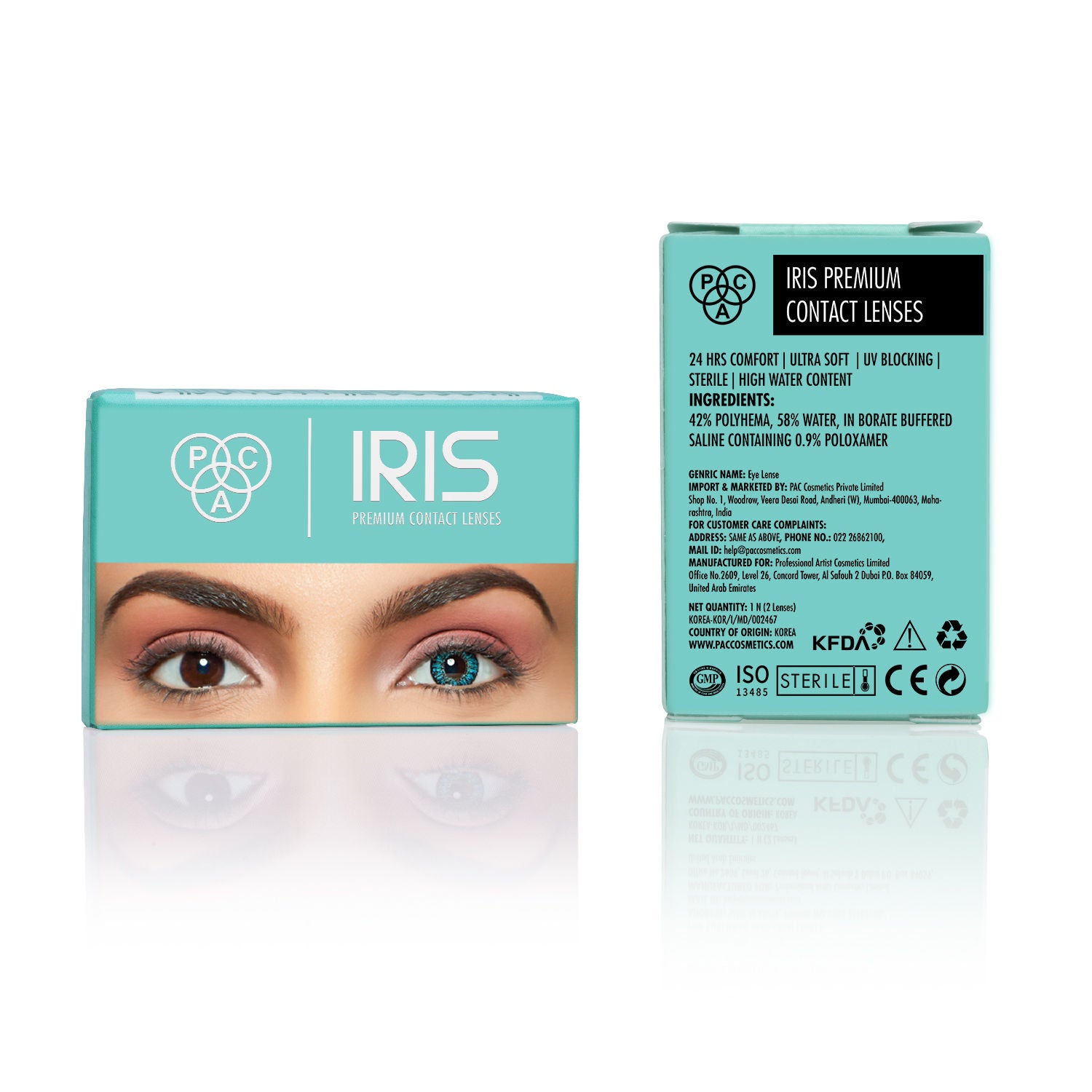 IRIS Premium Contact Lenses Turquoise - Comfortable Natural Looking, 1 Day Wear, Non-Irritating