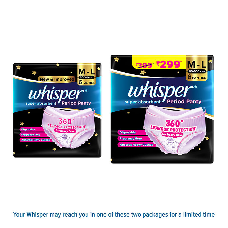 Super Absorbent Period Panty, 6 M-L Pants, 360 Degree Leakage Protection for Heavy Flow