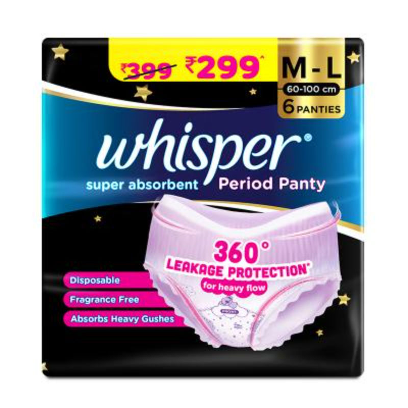 Super Absorbent Period Panty, 6 M-L Pants, 360 Degree Leakage Protection for Heavy Flow