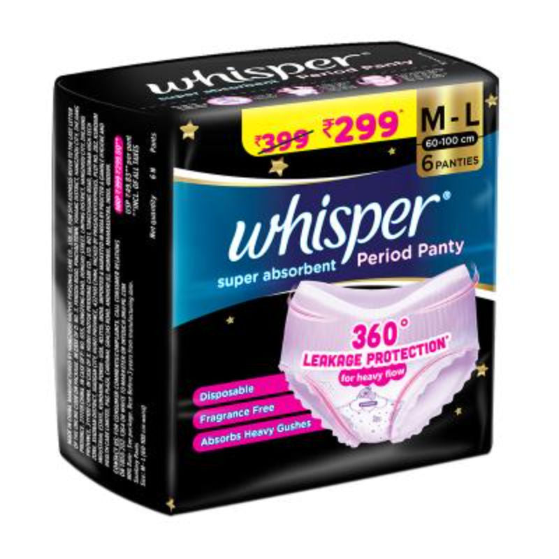 Super Absorbent Period Panty, 6 M-L Pants, 360 Degree Leakage Protection for Heavy Flow