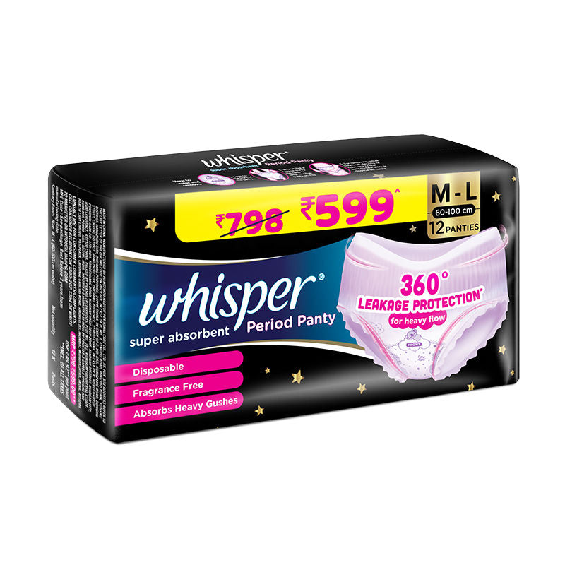 Super Absorbent Period Panty, 12 M-L Pants, 360 Degree Leakage Protection for Heavy Flow