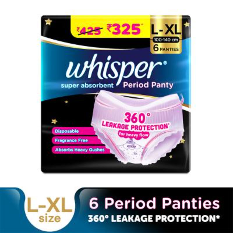 Super Absorbent Period Panty, 6 L-XL Pants, 360 Degree Leakage Protection for Heavy Flow