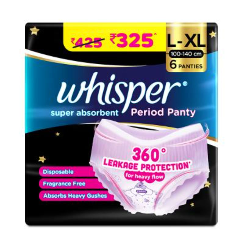 Super Absorbent Period Panty, 6 L-XL Pants, 360 Degree Leakage Protection for Heavy Flow