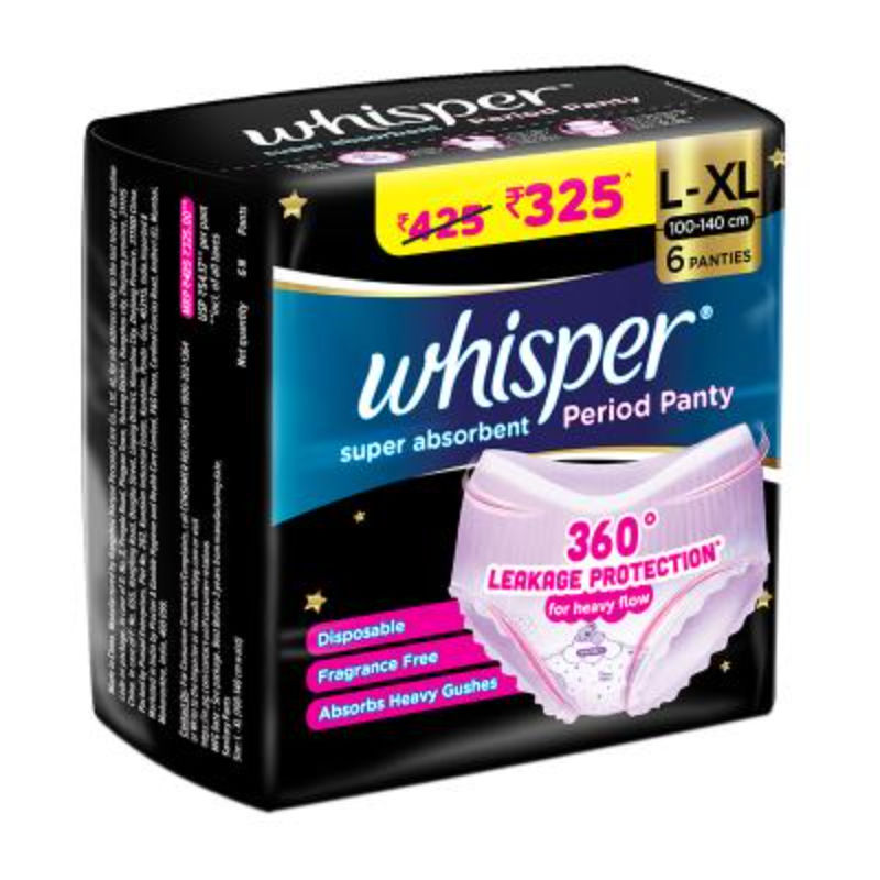Super Absorbent Period Panty, 6 L-XL Pants, 360 Degree Leakage Protection for Heavy Flow
